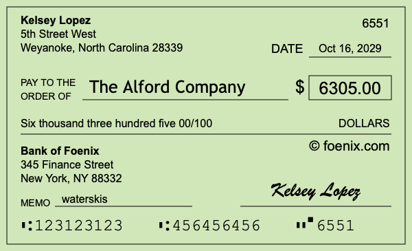How to write a check for $6,305
