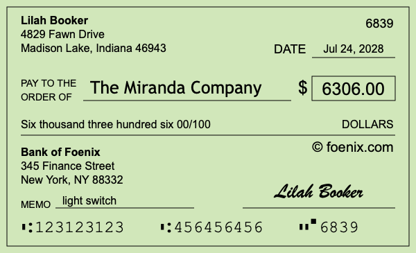 How to write a check for $6,306