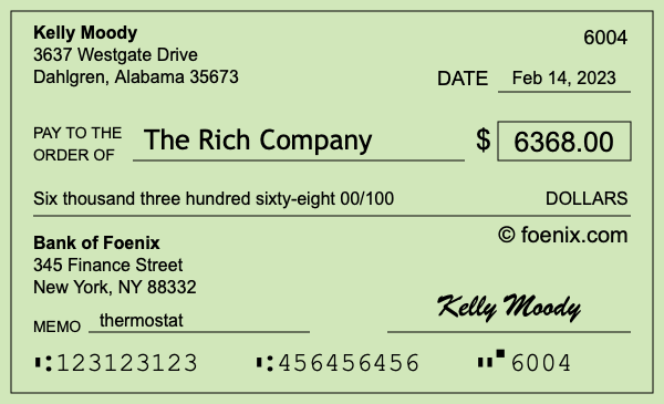 How to write a check for $6,368