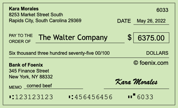 How to write a check for $6,375