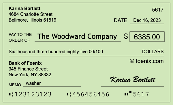 How to write a check for $6,385
