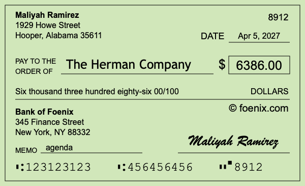 How to write a check for $6,386
