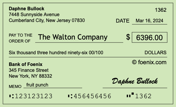 How to write a check for $6,396