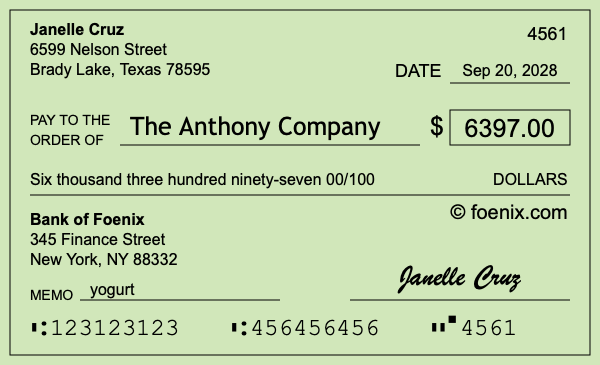 How to write a check for $6,397