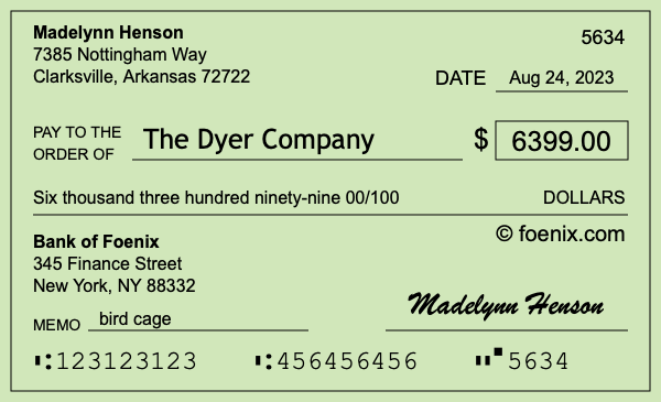 How to write a check for $6,399
