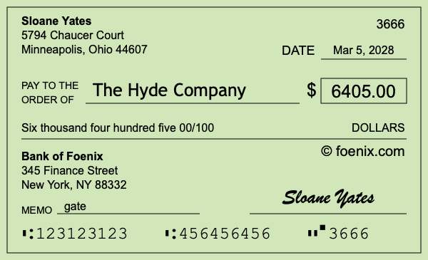 How to write a check for $6,405