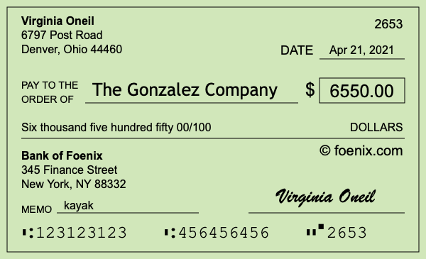 How to write a check for $6,550