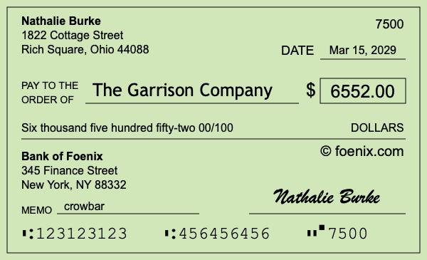 How to write a check for $6,552