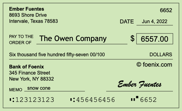 How to write a check for $6,557