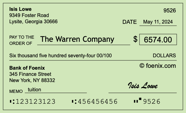 How to write a check for $6,574
