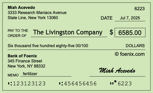 How to write a check for $6,585