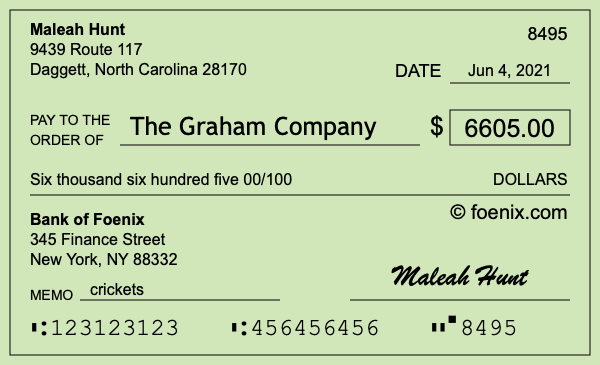 How to write a check for $6,605