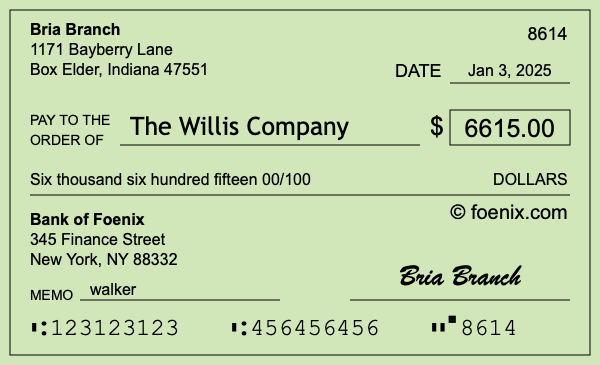 How to write a check for $6,615