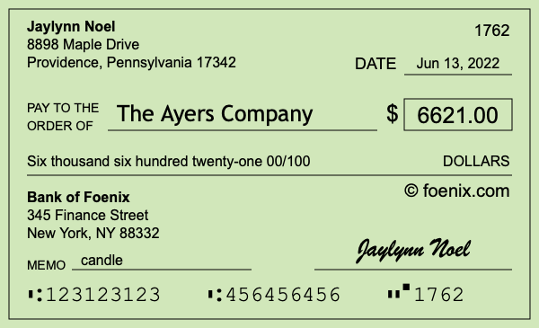 How to write a check for $6,621