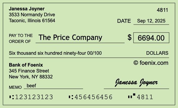 How to write a check for $6,694
