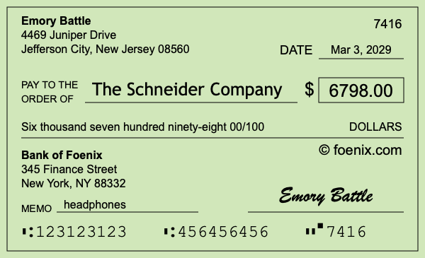 How to write a check for $6,798