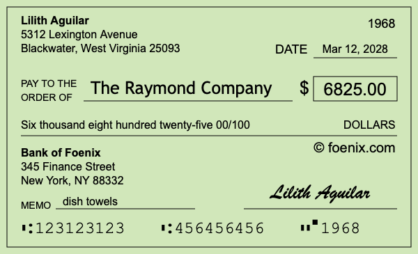 How to write a check for $6,825