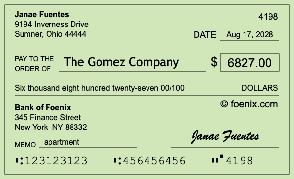 How to write a check for $6,827