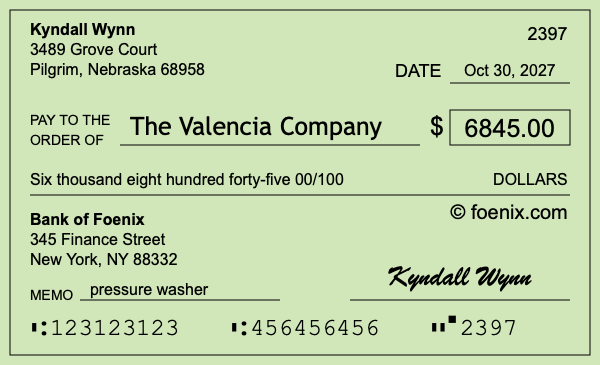 How to write a check for $6,845