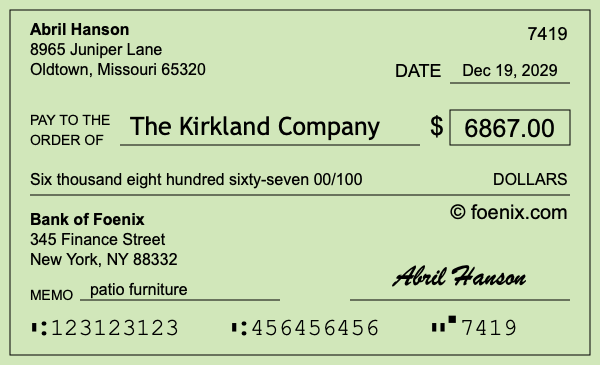 How to write a check for $6,867