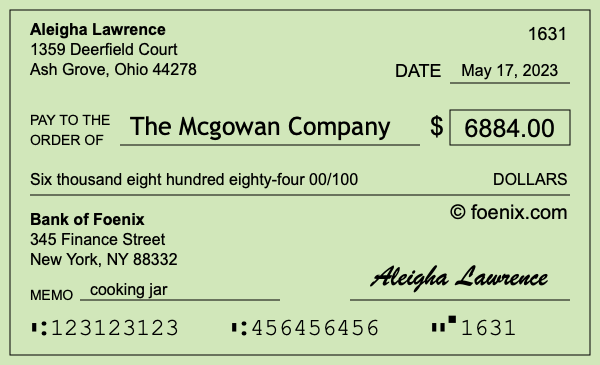 How to write a check for $6,884