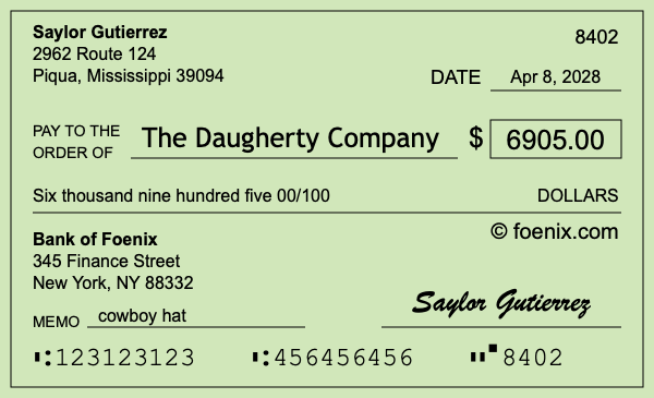 How to write a check for $6,905