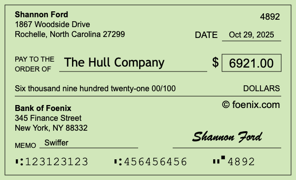 How to write a check for $6,921
