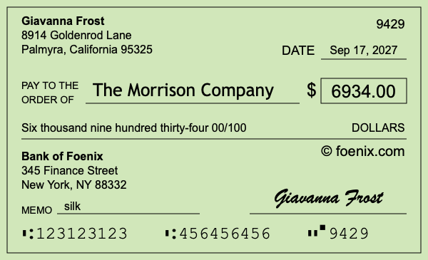 How to write a check for $6,934