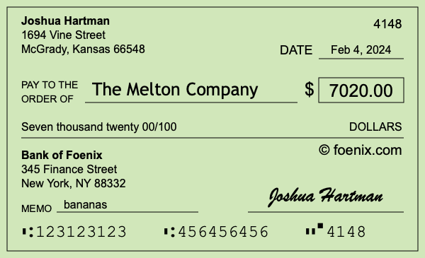How to write a check for $7,020