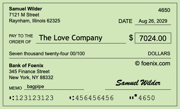 How to write a check for $7,024
