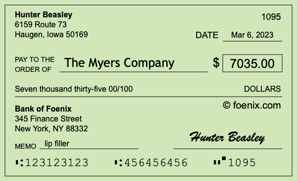 How to write a check for $7,035