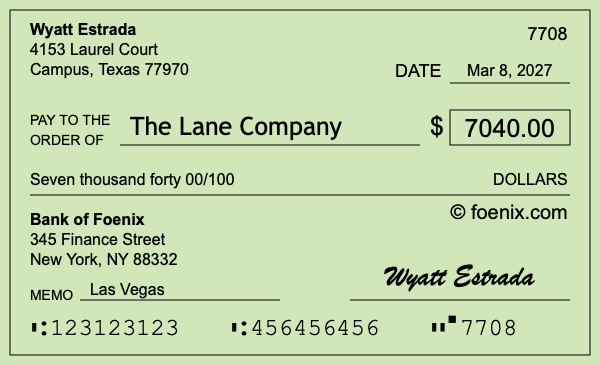 How to write a check for $7,040
