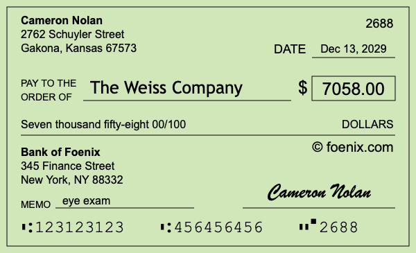 How to write a check for $7,058