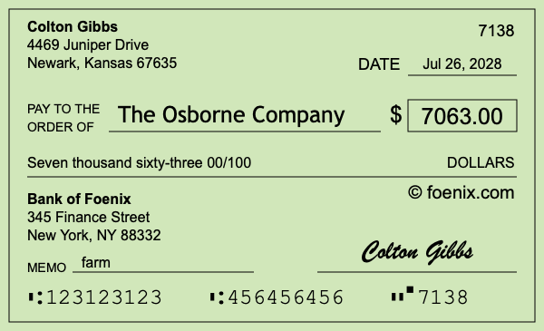 How to write a check for $7,063