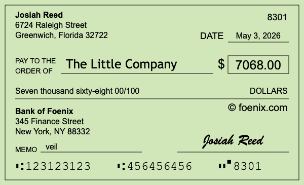 How to write a check for $7,068