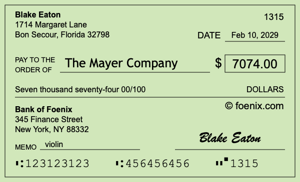 How to write a check for $7,074