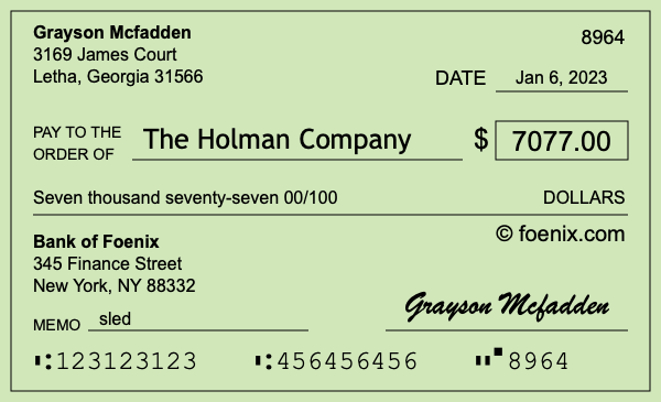 How to write a check for $7,077