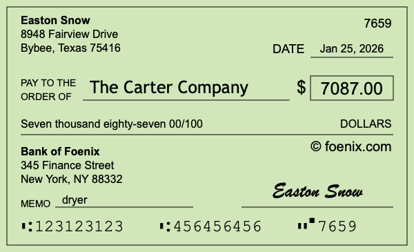 How to write a check for $7,087