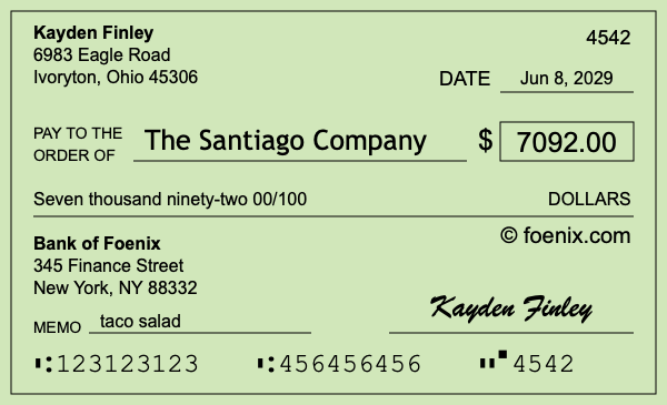 How to write a check for $7,092