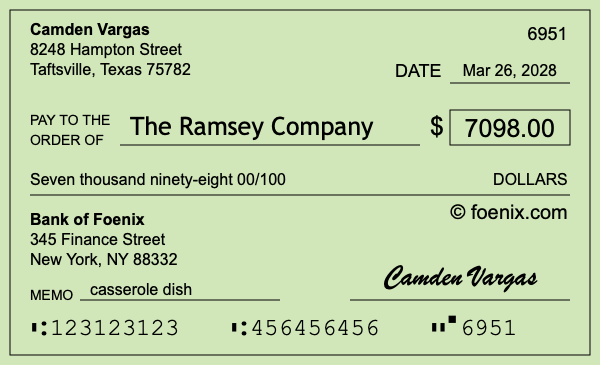 How to write a check for $7,098