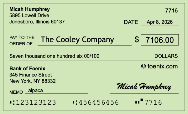 How to write a check for $7,106