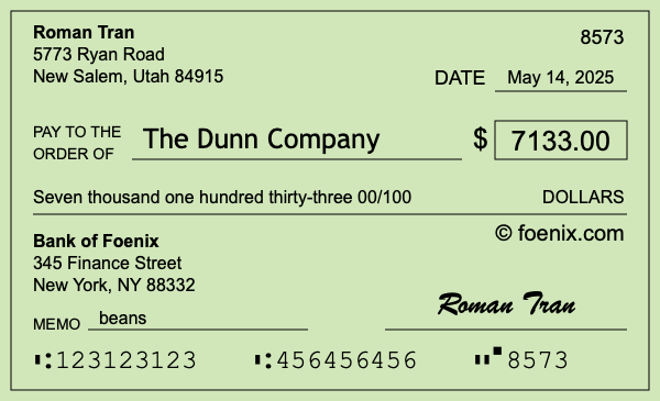 How to write a check for $7,133