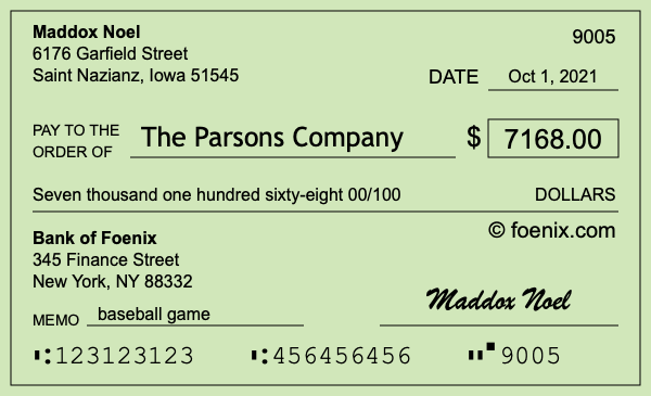 How to write a check for $7,168