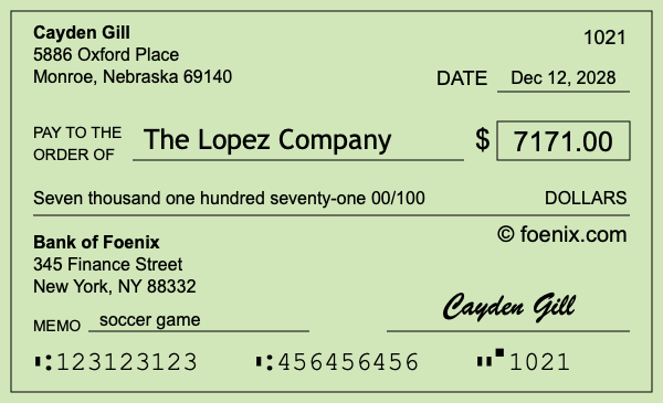 How to write a check for $7,171