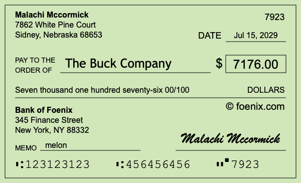 How to write a check for $7,176
