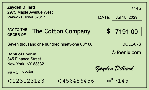 How to write a check for $7,191