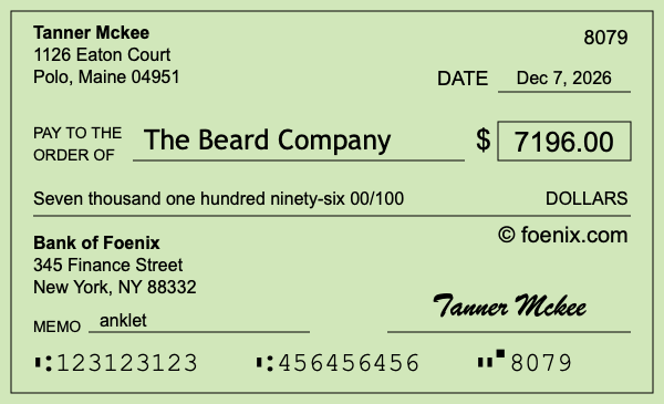 How to write a check for $7,196