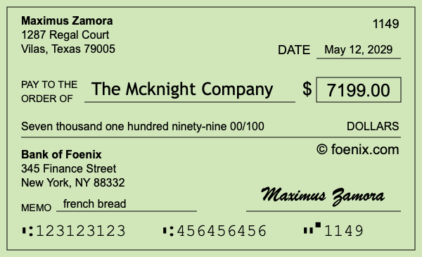How to write a check for $7,199