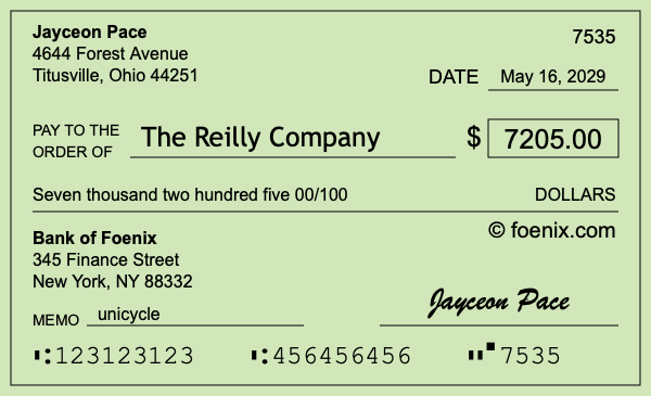 How to write a check for $7,205