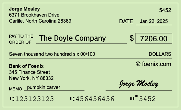 How to write a check for $7,206